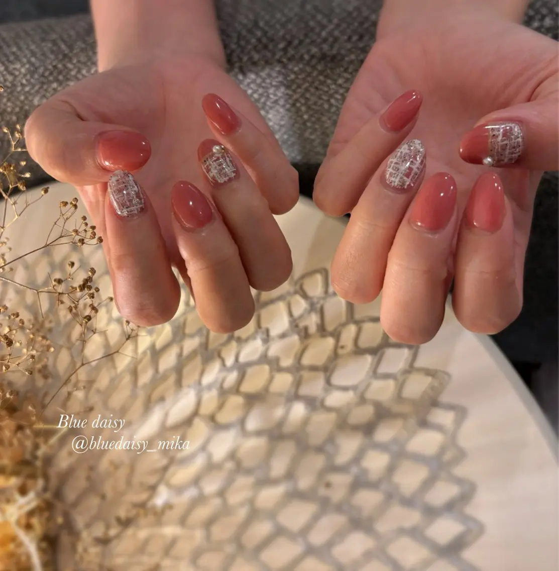 ネイル ツイードネイル Blue daisy 栄本店のネイルデザイン