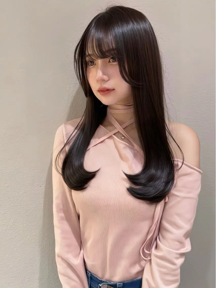 ロング カラー カット ヘアカラー トリートメント 興津/レイヤー/韓国 ハイトーン/美髪縮毛のヘアスタイル