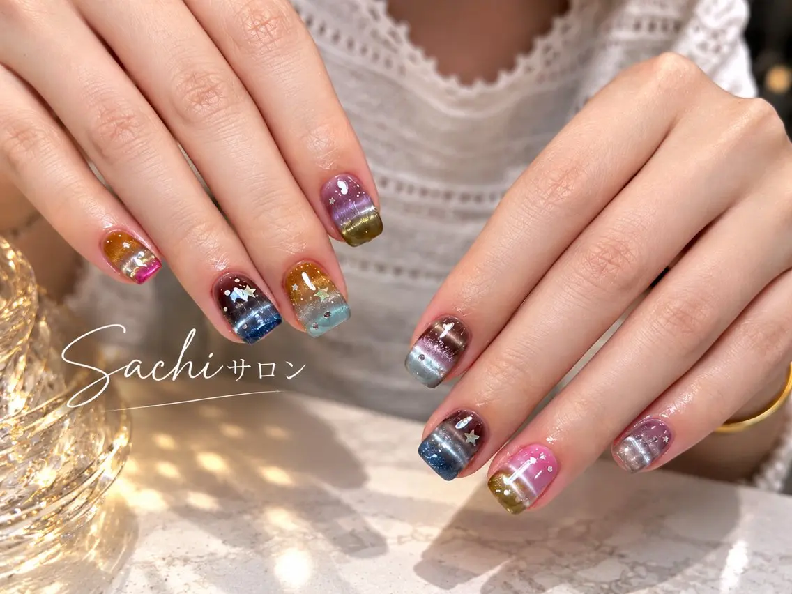 ネイル マグネットネイル ピンク ハンドネイル Sachi Nail上野のネイルデザイン