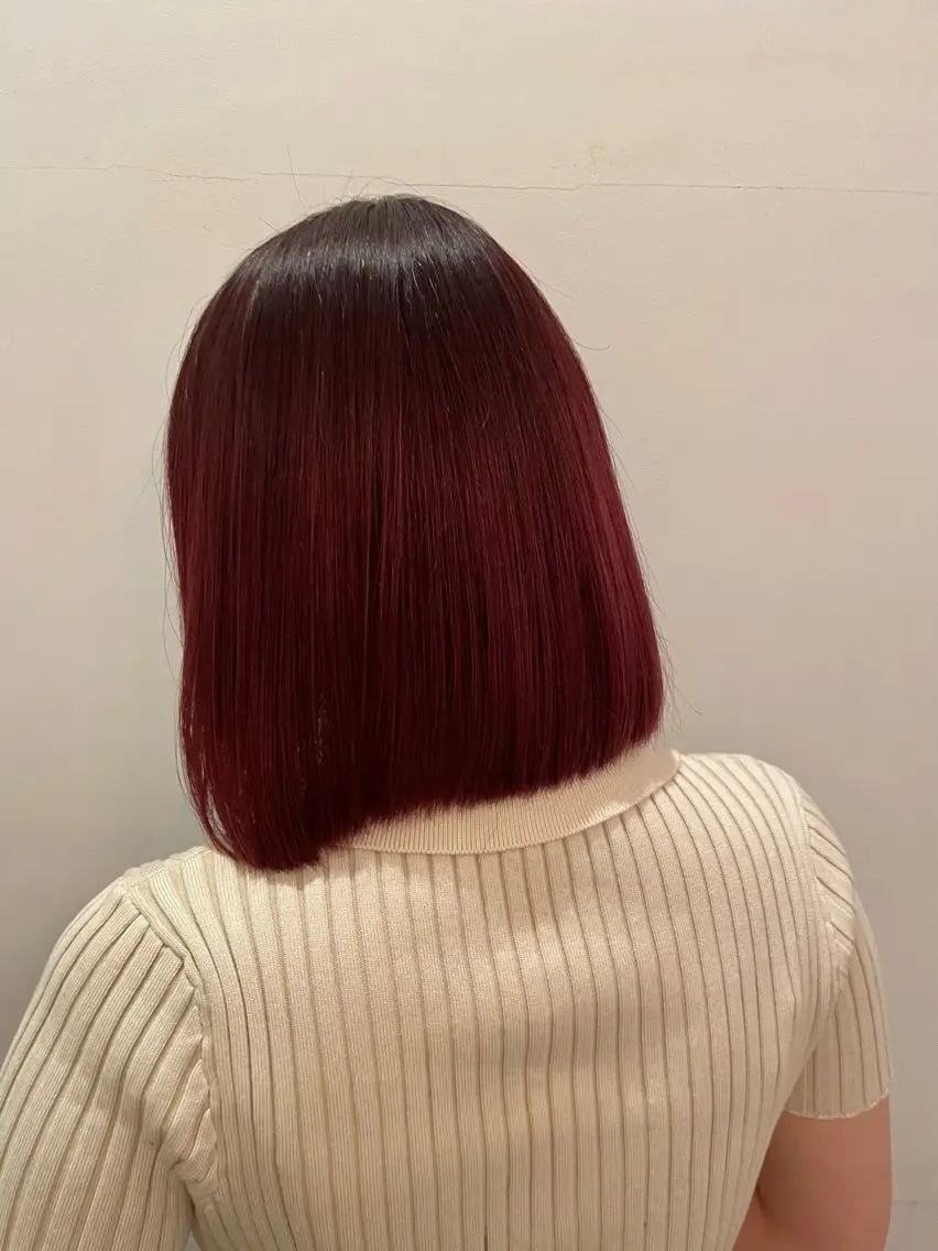 ミディアム カラー レッドカラー cocoa🎀 透明感カラー/パーマのヘアスタイル