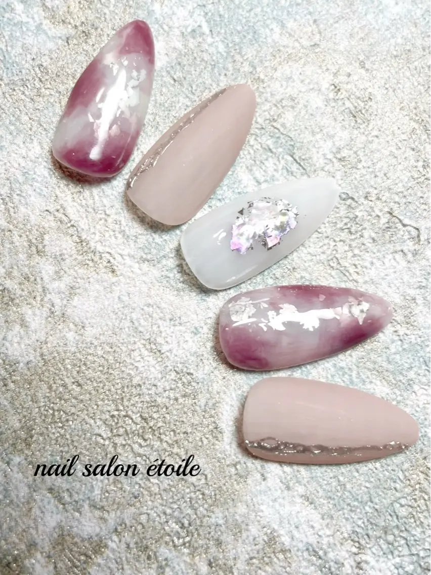 ネイル マットネイル ニュアンスネイル ピンク ホワイト ハンドネイル nail salon étoileのネイルデザイン