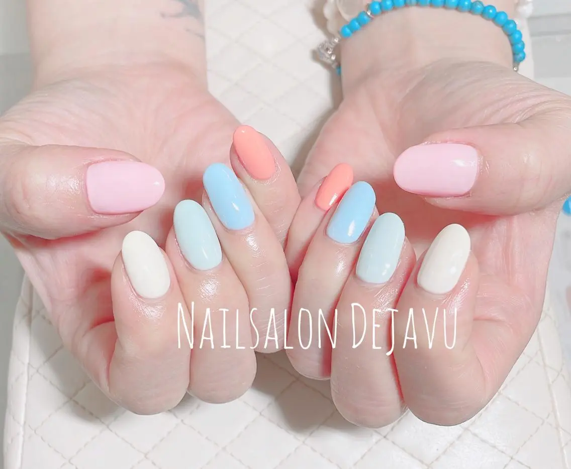 ネイル アートネイル ワンカラーネイル パステルネイル シンプルネイル 春ネイル ハンドネイル Nail salon Dejavu 🌿のネイルデザイン