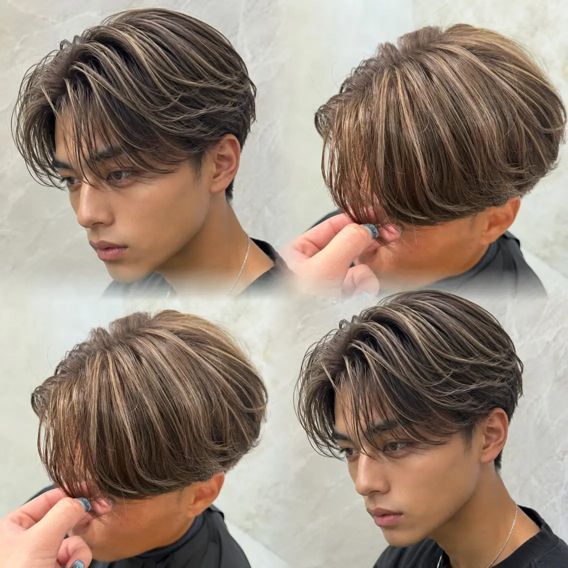 カラー メンズ メンズハイライト ベージュカラー ブラウンカラー ハイライトカラー ヘアカラー 原宿/ハイライト バレイヤージュ/大智のヘアスタイル