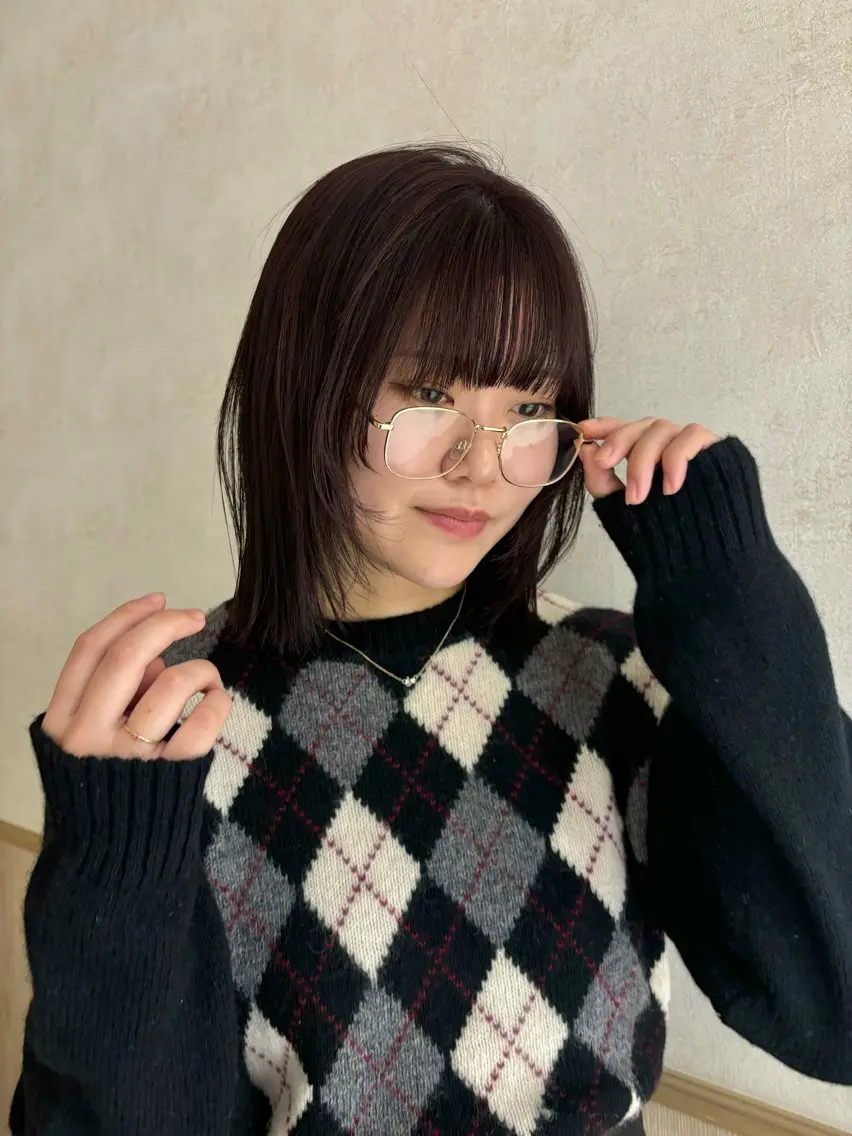 ミディアム カラー 顔周りカット レイヤーカット izumi/ ボブ/パーマのヘアスタイル