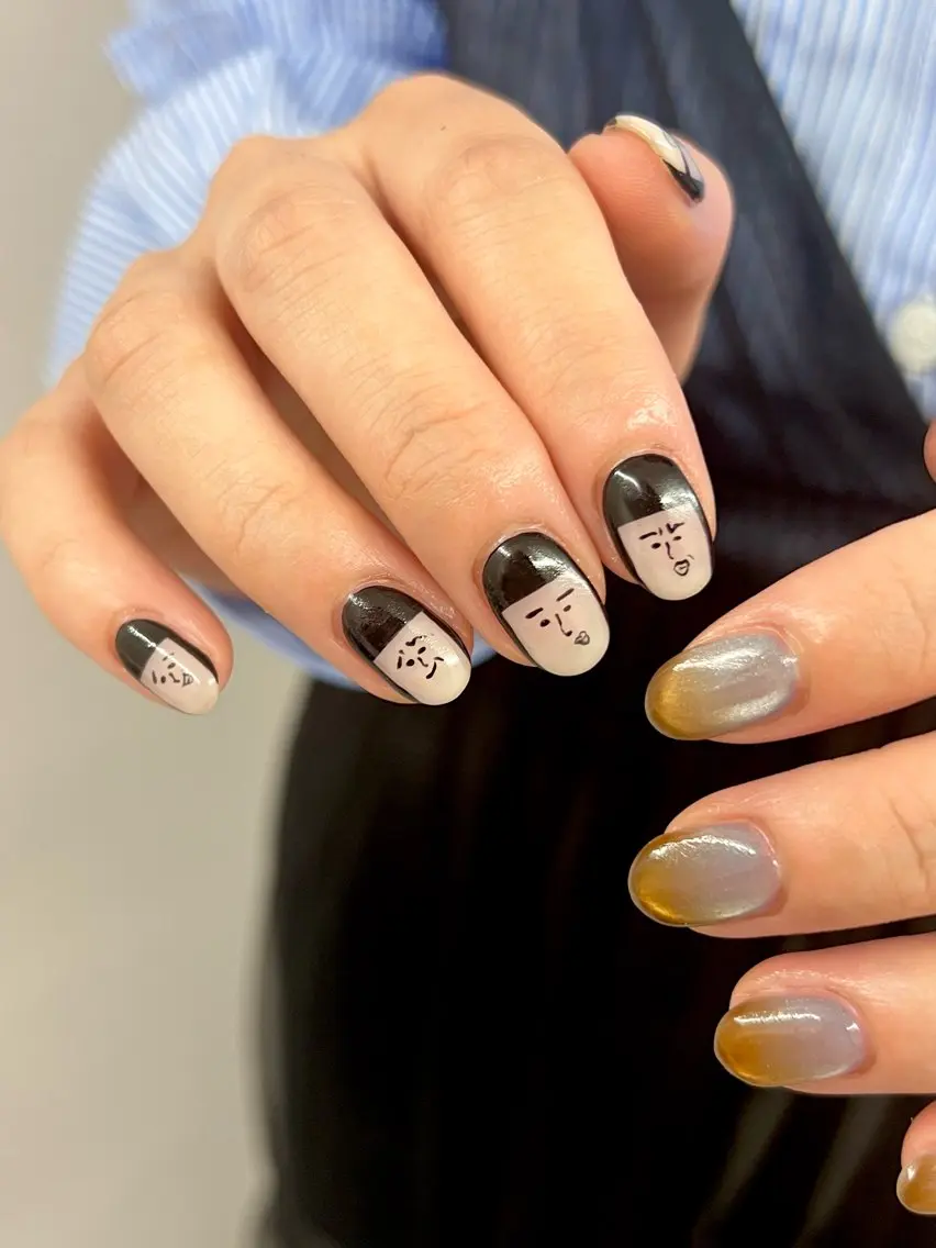 ネイル ブラウン ジェルネイル マグネットネイル ニュアンスネイル パラジェル ハンドネイル ハンドケア Bana_ Nailのネイルデザイン