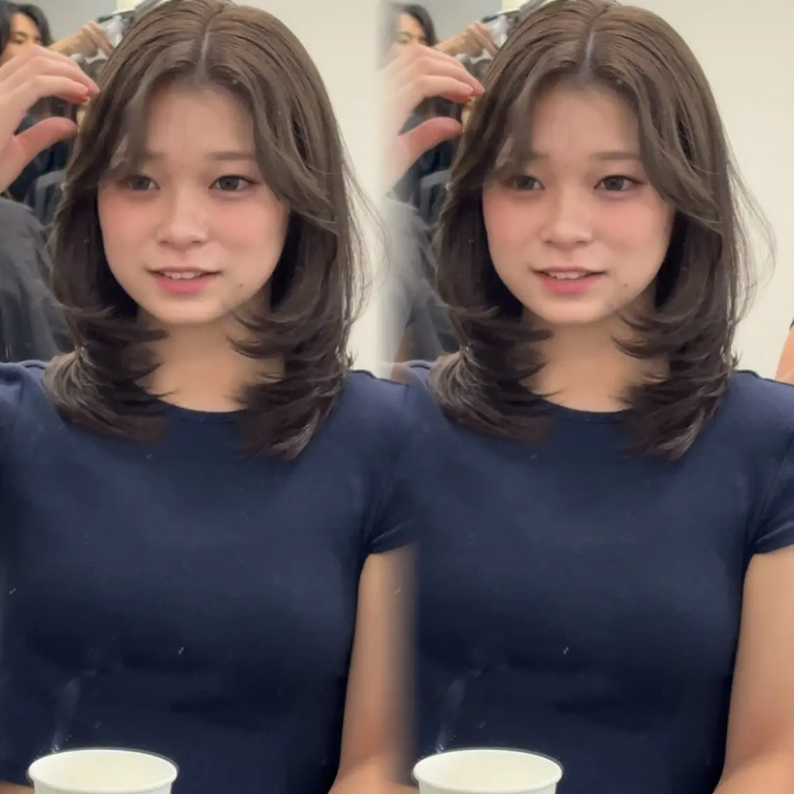 セミロング 韓国風ヘア レイヤーカット 小顔カット カット ヘアカラー トリートメント 顔まわりレイヤー/諒 オリーブカラー/天神のヘアスタイル