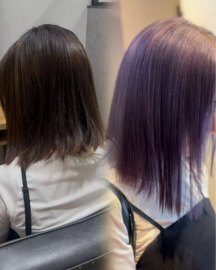 セミロング カラー ヘアカラー トリートメント 岡山ハイトーン・ ルーツカラー/こもものヘアスタイル