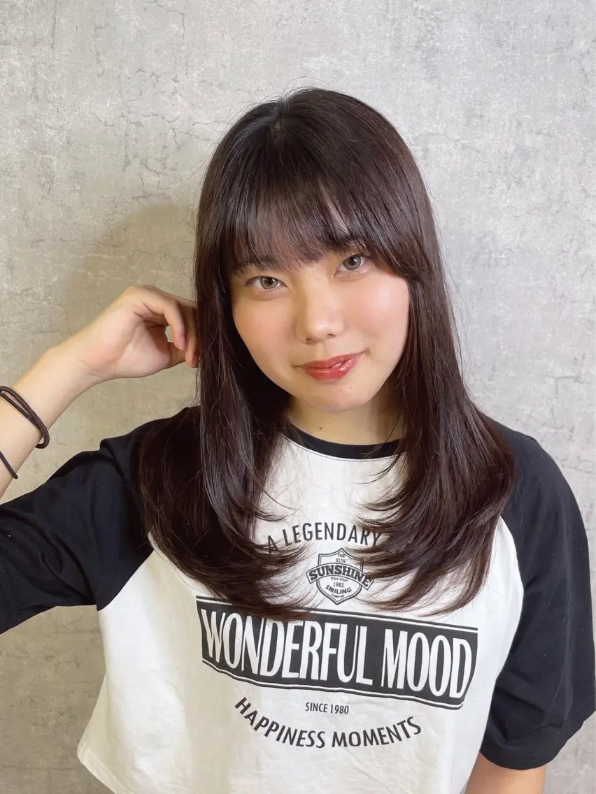 ミディアム 顔まわりレイヤー 顔周りカット 姫カット 髪質改善 韓国風ヘア カット トリートメント トレンド韓国レイヤー 🇰🇷のんのヘアスタイル