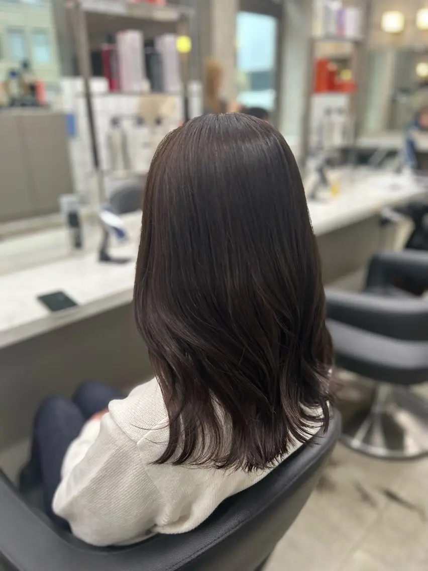 セミロング カラー パーマ ヘアアレンジ メンズ キッズ ヘアカラー トリートメント ヘアセット ブリーチなしカラー/ ブラウン/レイヤーのヘアスタイル