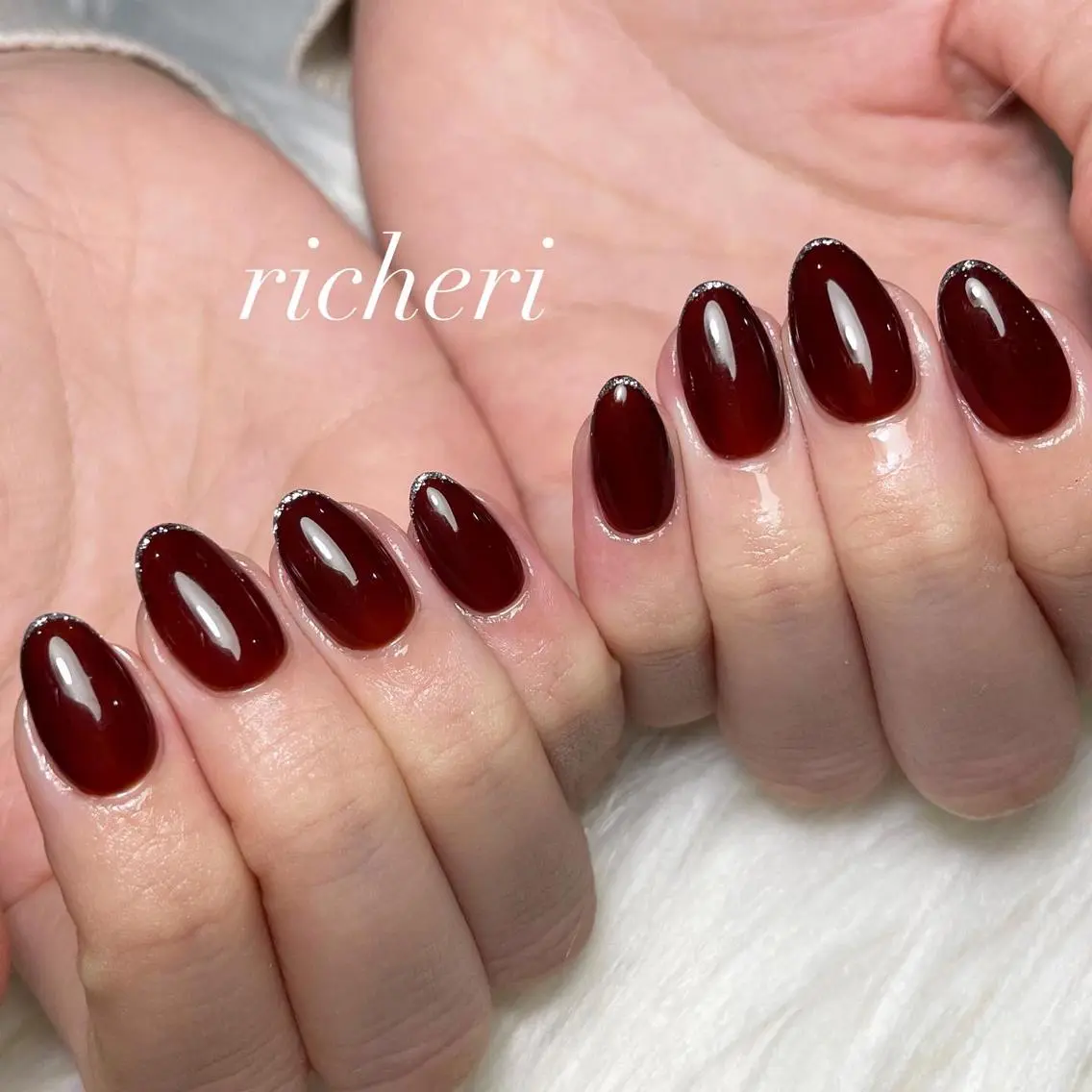 ミディアム ネイル 韓国風ヘア アートネイル ブラウン フレンチネイル ジェルネイル richeri beautyのエステ・リラクイメージ