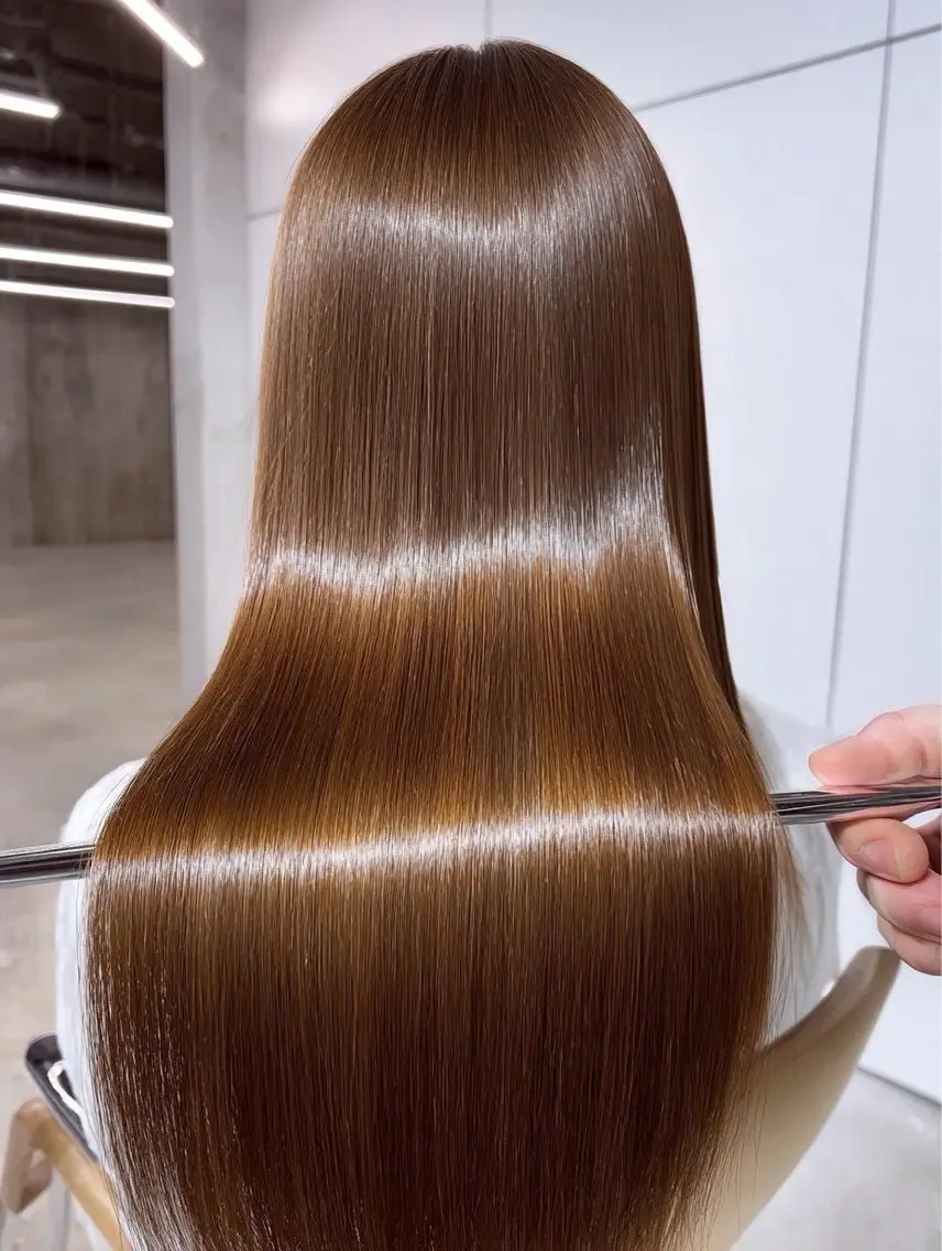 ロング パーマ 縮毛矯正 🍒モテ暖色カラー × うる艶✧ ゆなのヘアスタイル
