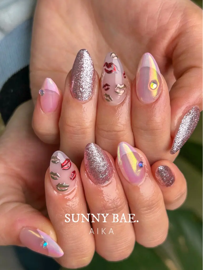 ネイル フレンチネイル ミラーネイル スカルプネイル バレンタイン Made By AIKAのネイルデザイン