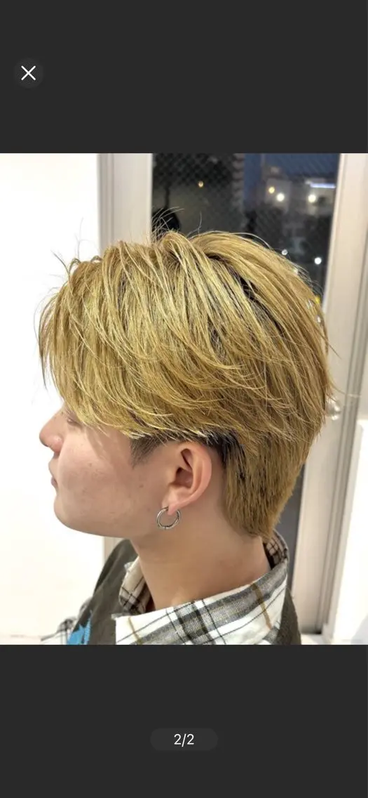 パーマ メンズ メンズブリーチ センターパート メンズハイトーン カルマパーマ メンズ韓国風 カット ヘアカラー 似合わせメンズカット ブリーチ/ウルフ/栄のヘアスタイル