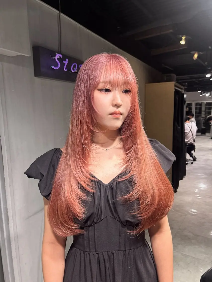 ロング 韓国風カラー ハッシュカット 姫カット 韓国風ヘア レイヤーカット MEI🎀レイヤー 🎀韓国styleのヘアスタイル
