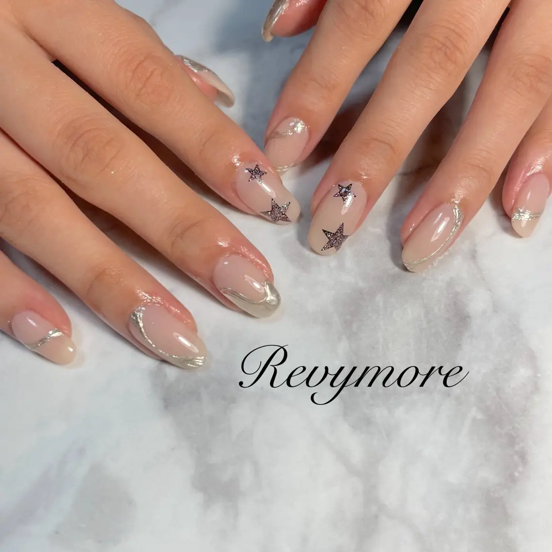 ネイル 成人式 ジェルネイル キラキラネイル 韓国ネイル 大理石ネイル(マーブル) nail salon Revymoreのネイルデザイン
