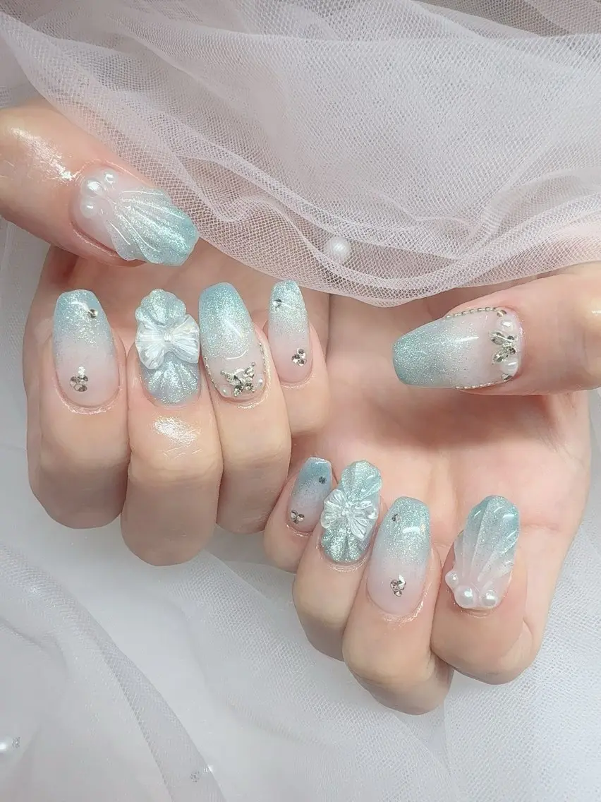 ネイル 水色 夏ネイル teddybear nailsのネイルデザイン