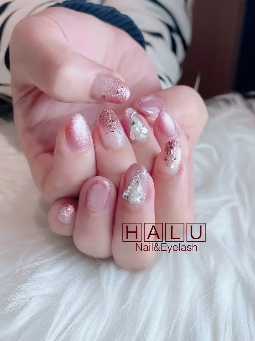 ネイル ピンク 冬ネイル クリスマス ハンドネイル フットネイル HALU ハルのネイルデザイン