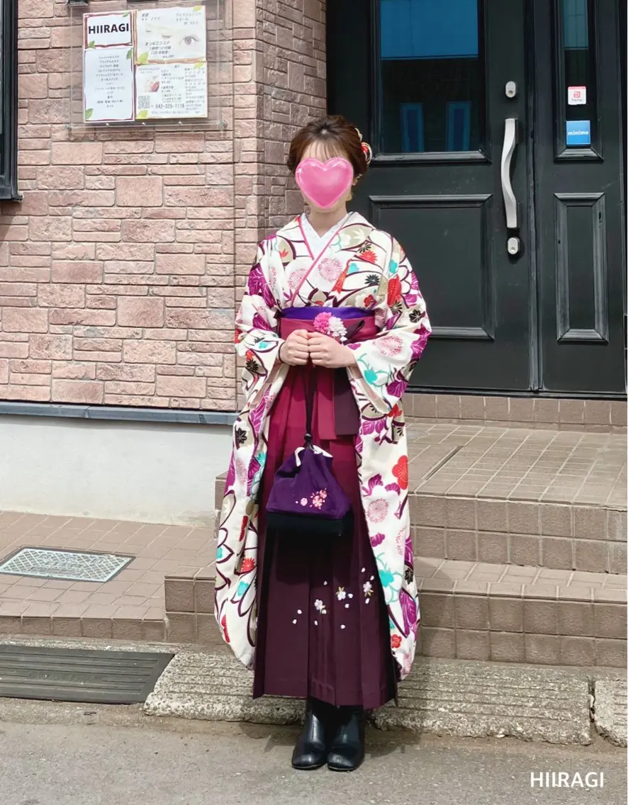 セミロング ヘアアレンジ 着物ヘア 卒業式のヘアスタイル 着付け 美容室 HIIRAGIのマツエク・マツパデザイン