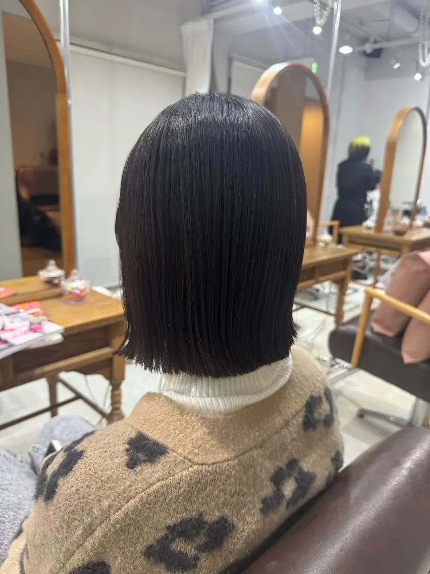 ミディアム ボブ 韓国風ヘア カット 縮毛矯正 藤田 紋芽 Jr.stylistのヘアスタイル