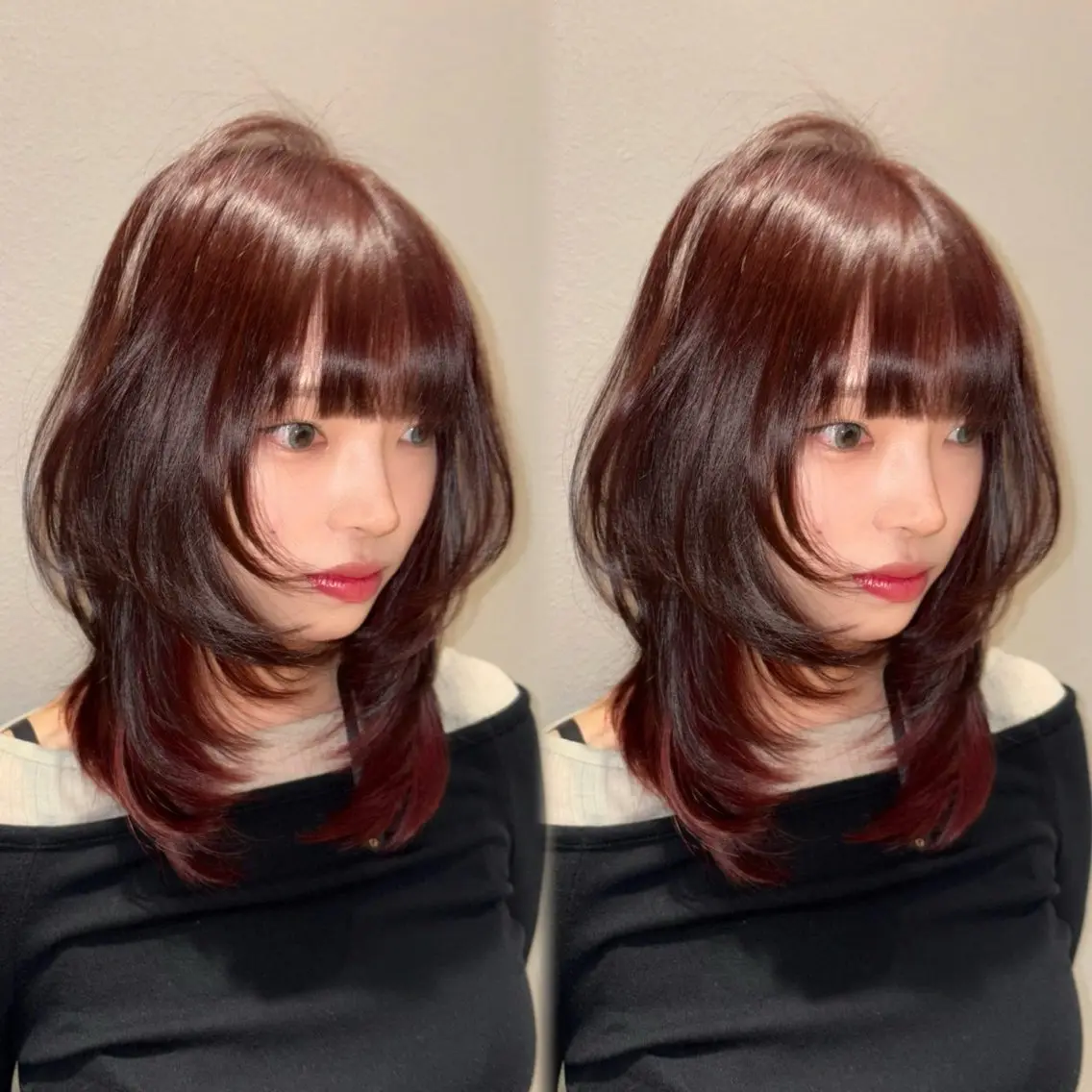 ミディアム カラー 似合わせカット カット ヘアカラー トリートメント レイヤー/髪質改善 Lond ambreのヘアスタイル
