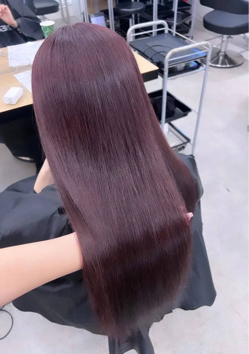 ロング カラー ブリーチ 髪質改善 トリートメント ヘアカラー 💗愛され暖色💗 ピンク/レッド💗のヘアスタイル