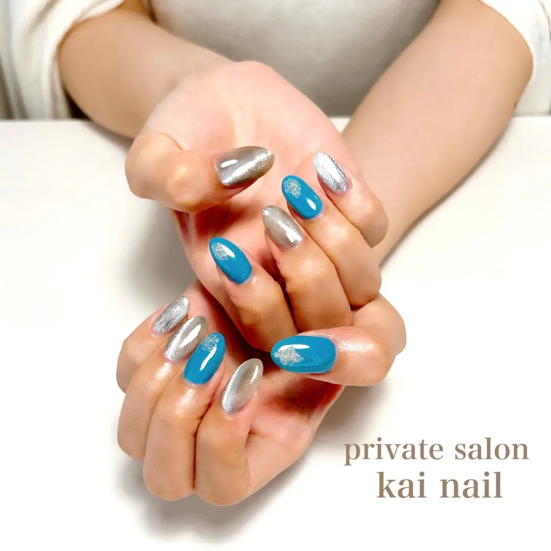 ネイル ブルー ジェルネイル マグネットネイル ミラーネイル ニュアンスネイル Kai nail Mayukoのネイルデザイン
