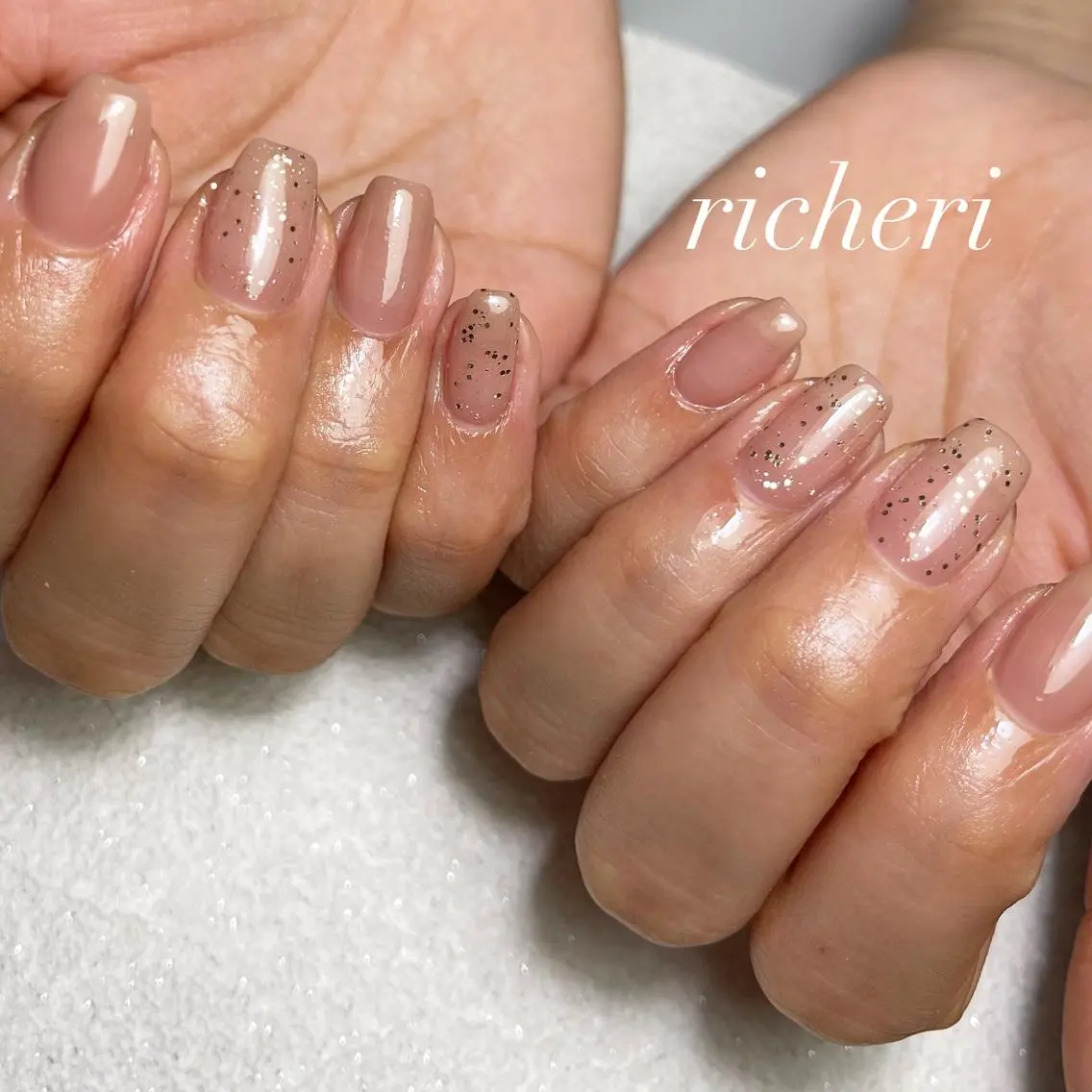 ミディアム ネイル 韓国風ヘア アートネイル クリアネイル フレンチネイル ジェルネイル richeri beautyのネイルデザイン