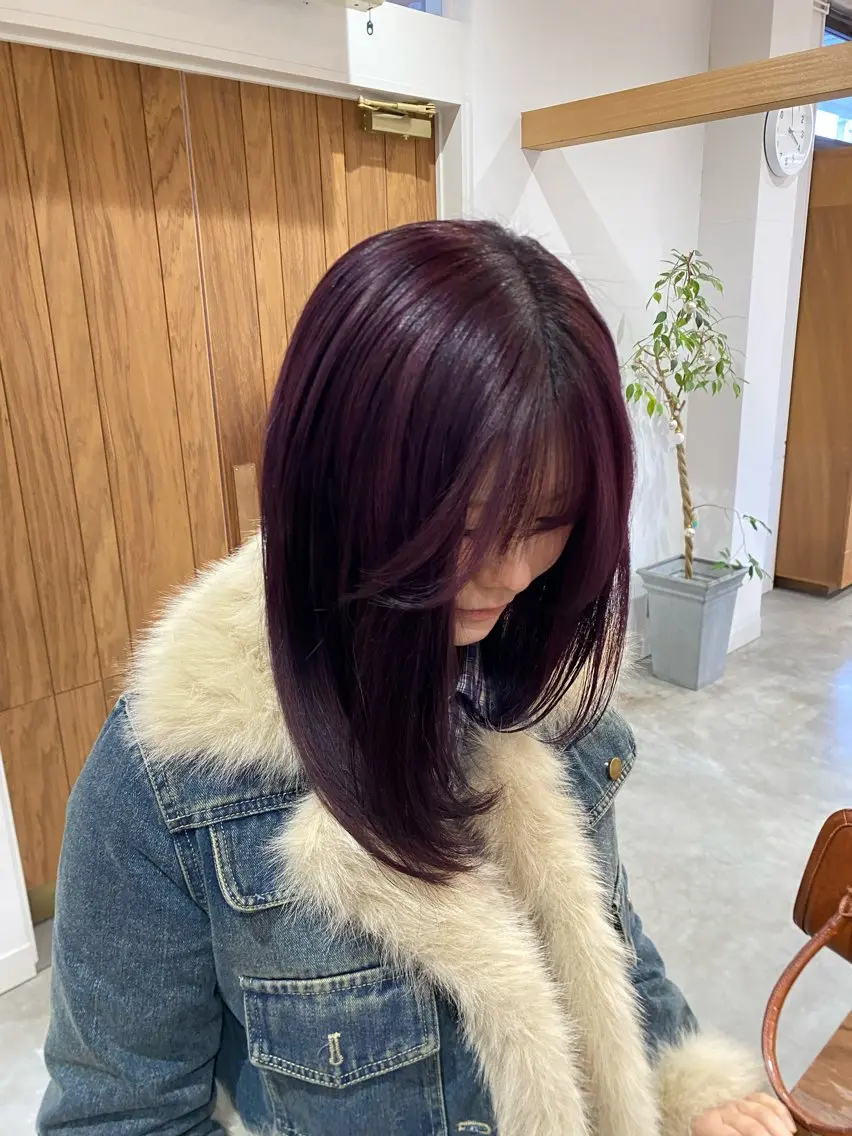 ロング カラー カシス ラベンダーカラー レイヤーカット カット ヘアカラー トリートメント MIKU ／fulamのヘアスタイル