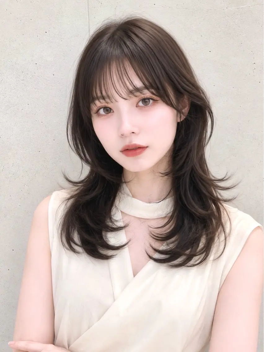 ミディアム カット ヘアカラー 縮毛矯正 PULSE ASAHIのヘアスタイル