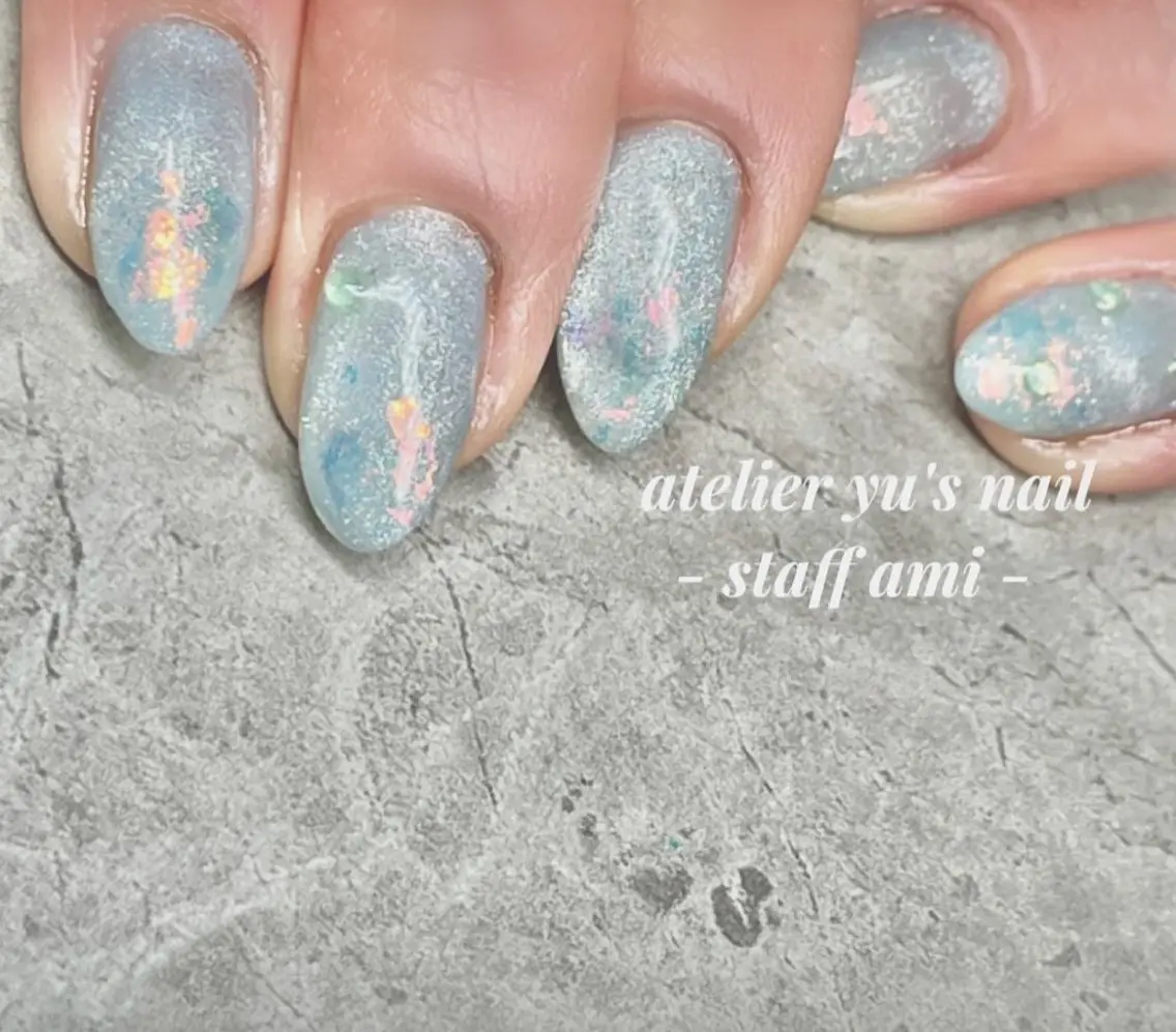 ネイル ブルー ホログラムネイル マグネットネイル atelier yu's nailのネイルデザイン