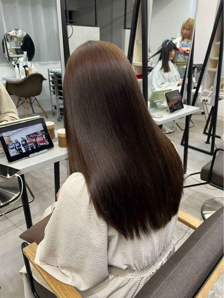 ロング パーマ 縮毛矯正 🍒モテ暖色カラー × うる艶✧ ゆなのヘアスタイル