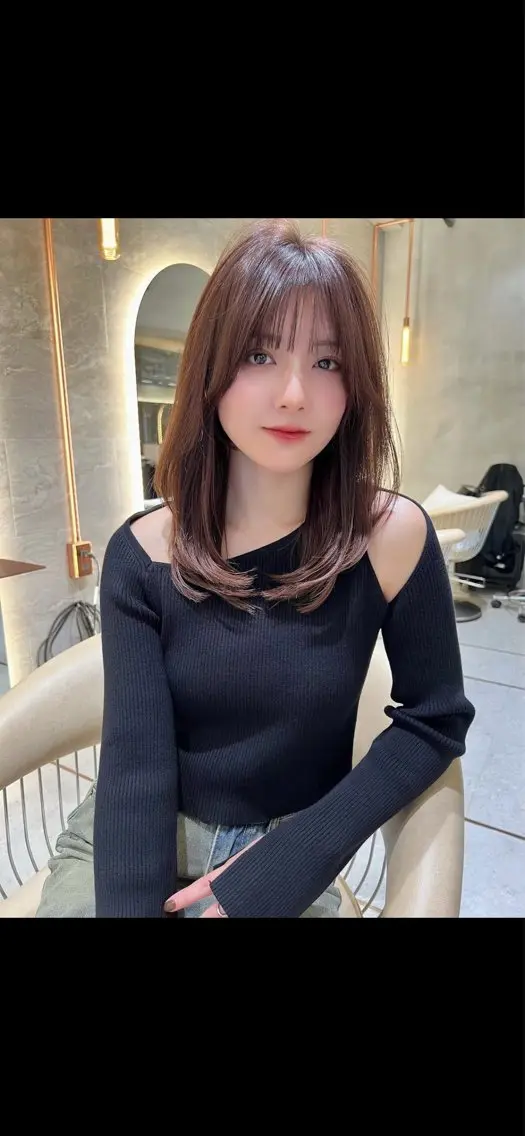 セミロング カット ヘアカラー トリートメント 縮毛矯正/レイヤー 顔周/艶カラ-/笑璃のヘアスタイル