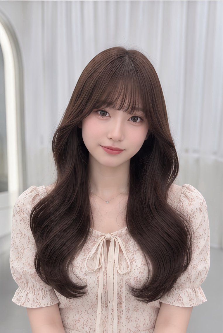 ロング ヘアカラー トリートメント かもみゆ/ブラウン /ベージュ/髪質改善のヘアスタイル