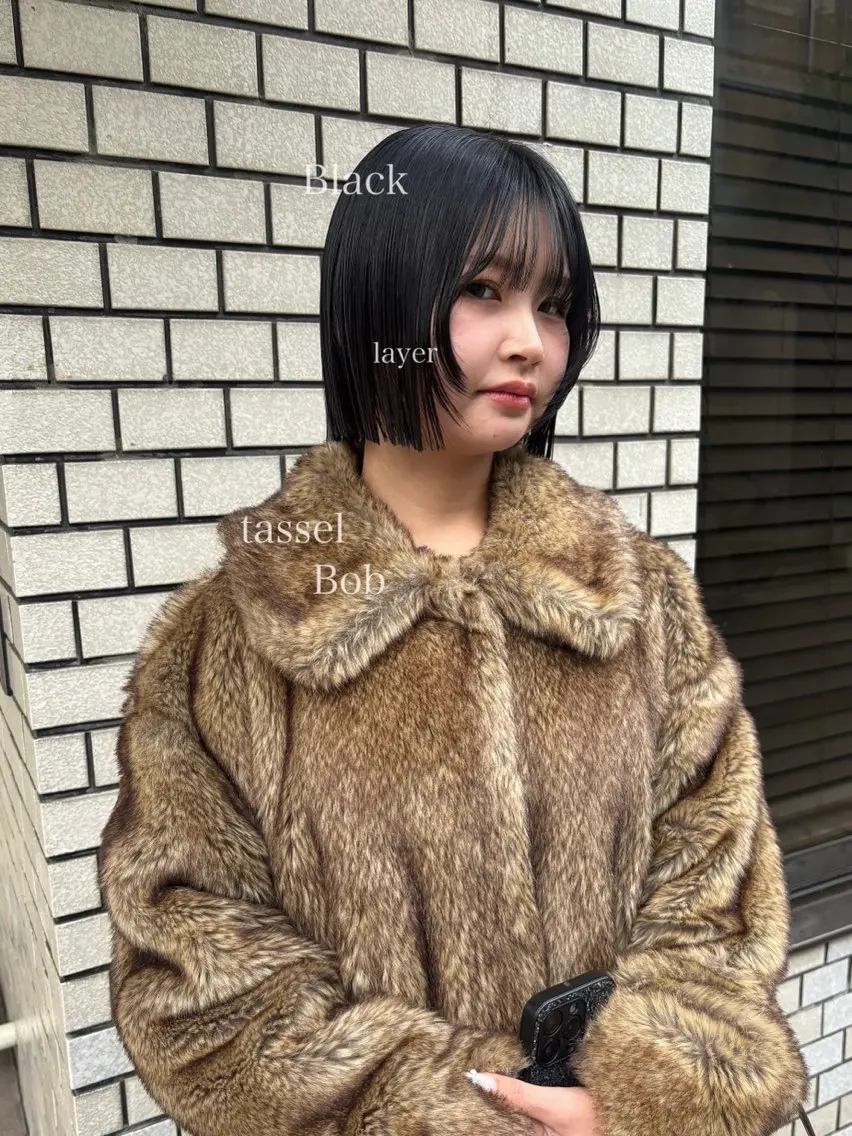 ミディアム カラー 縮毛矯正ボブ&顔まわ レイヤー♡TOMOEのヘアスタイル