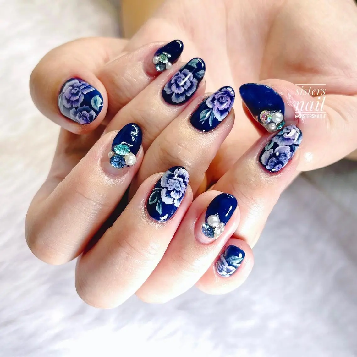 ネイル アートネイル ネイビー シンプルネイル sisters nail.fのネイルデザイン