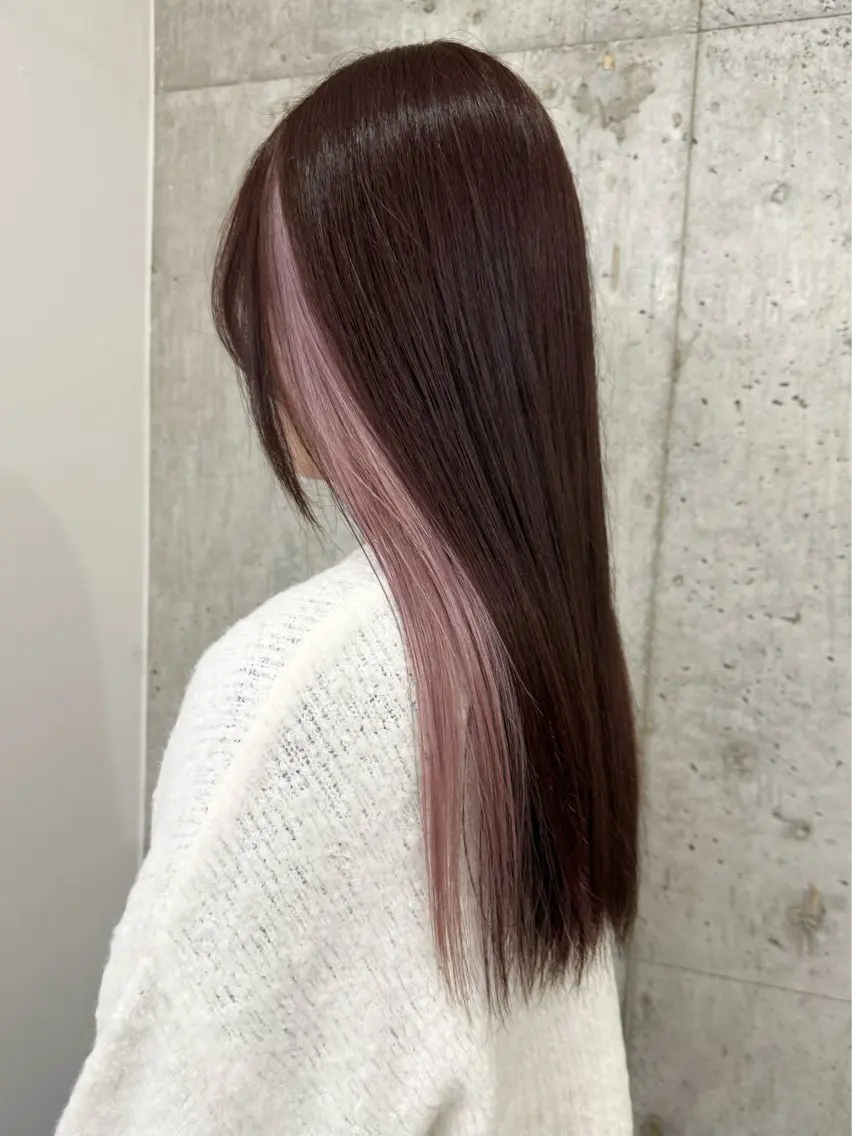 ロング カラー ブラウンカラー ピンクカラー ピンクブラウン ホワイトピンク 切りっぱなしボブ/ ブリーチカラー/大塚のヘアスタイル