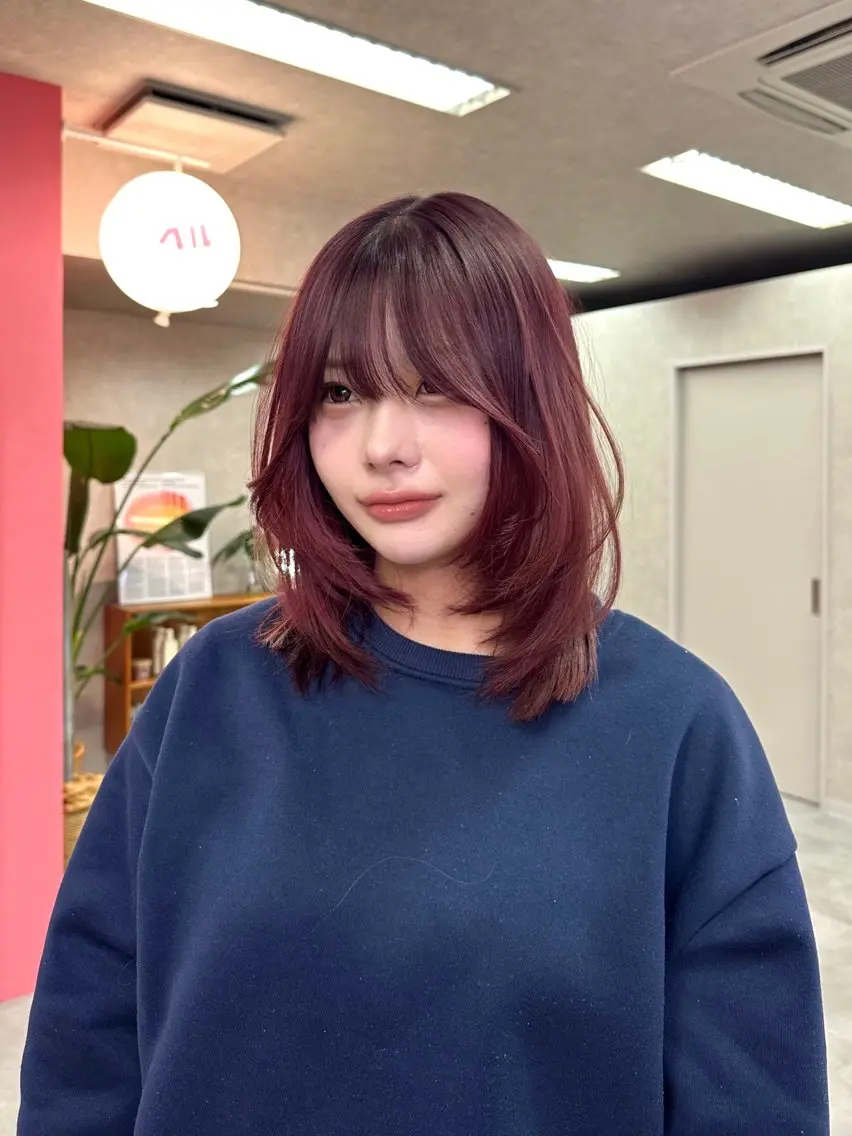 ミディアム カラー パーマ ヘアアレンジ ブリーチ レッドカラー レイヤーカット Hz【ヘルツ】 masakiのヘアスタイル