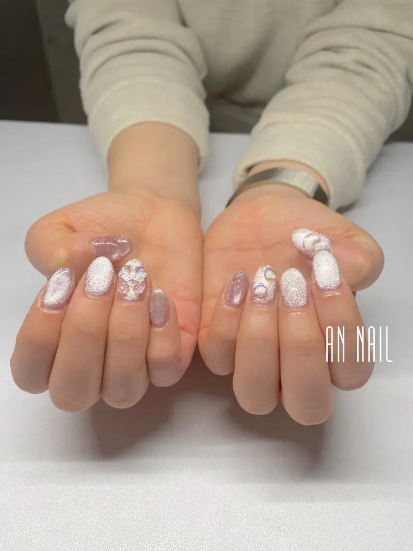ネイル ハート マグネットネイル ピンク ハンドネイル AN Nailのネイルデザイン