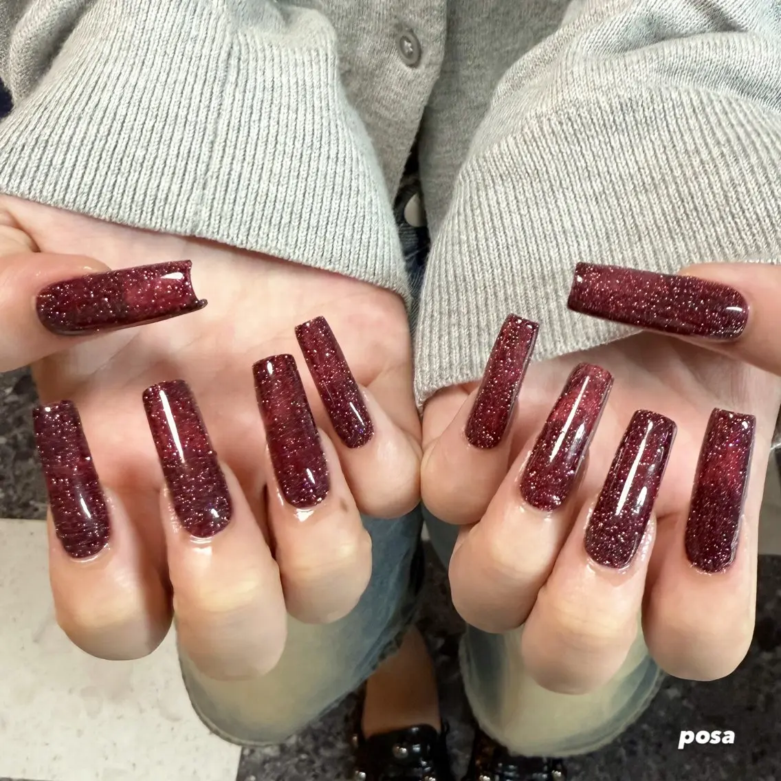 ネイル 長さ出し フラッシュネイル ロングネイル ワンカラーネイル シンプルネイル ハンドネイル posa nail モエミのネイルデザイン
