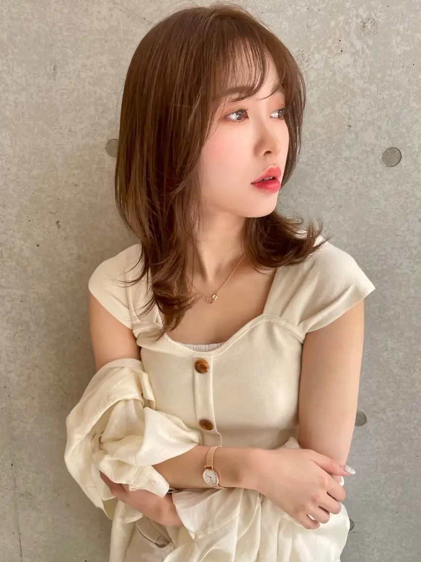 セミロング カラー ヘアアレンジ アッシュ 透明感カラー グレージュ 髪質改善 ✨レイヤー/ 透明感カラー✨冨永剛のヘアスタイル