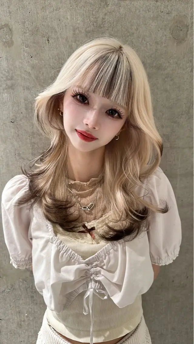 ロング ヘアカラー トリートメント 名古屋ムラ修正 ハイトーンのヘアスタイル