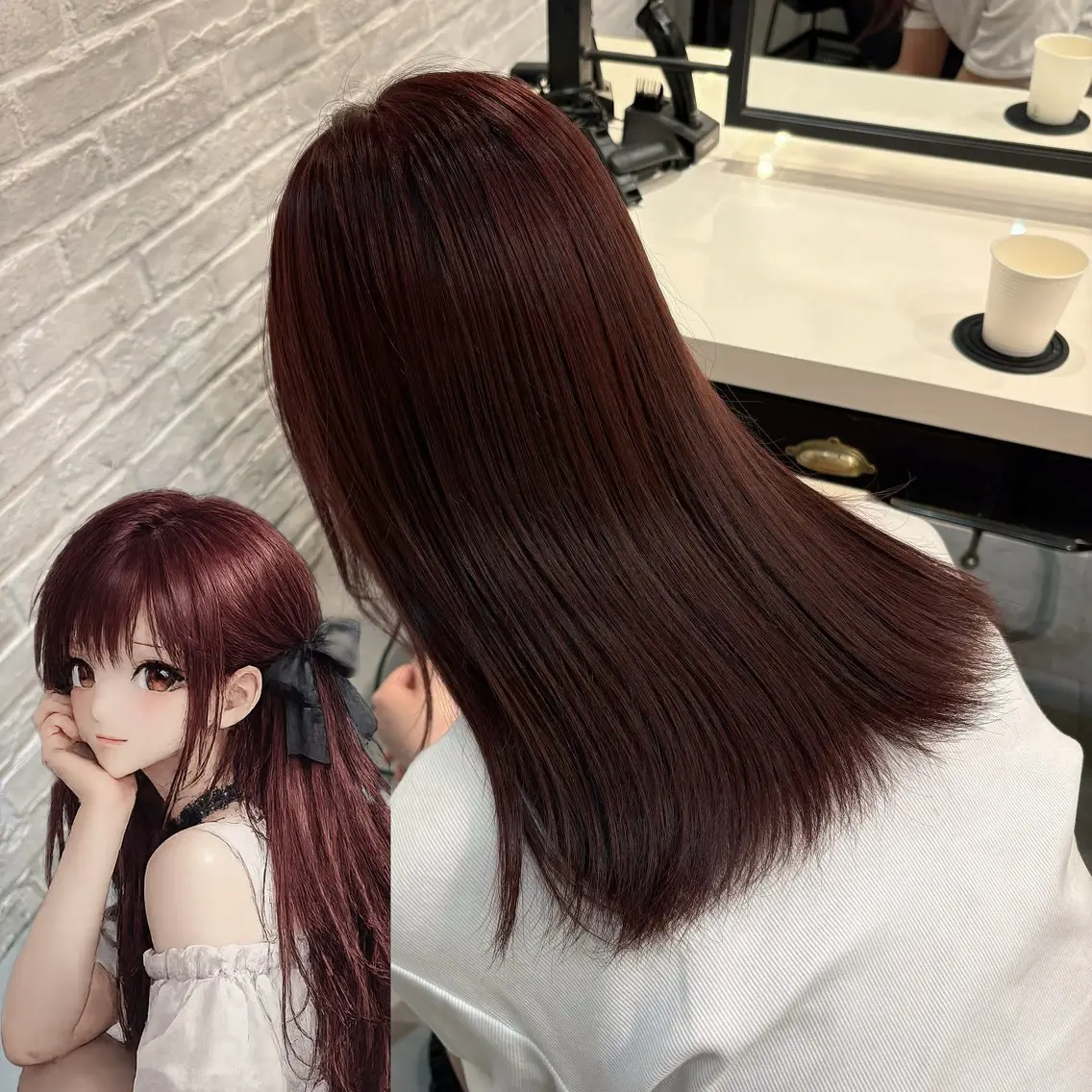 セミロング カラー 透明感カラー レッドカラー ヘアカラー トリートメント 💛しおん💛 モデル募集のヘアスタイル