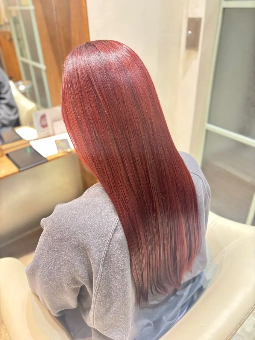 ロング カラー 透明感カラー レッドカラー 清野 海真のヘアスタイル