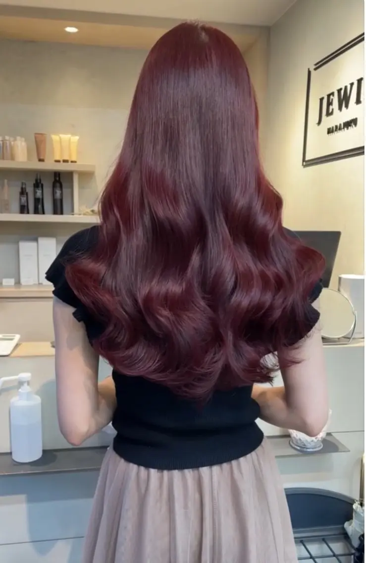 ロング カラー ブリーチ ブリーチなしカラー ピンクカラー ブリーチなしピンク 縮毛艶髪矯正/吉村のヘアスタイル