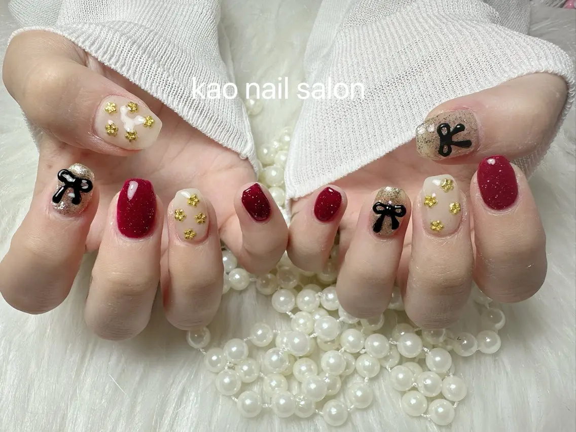 ネイル チークネイル 成人式 長さ出し フレンチネイル ジェルネイル ハンドネイル kao nail マグネット/長さだしのネイルデザイン
