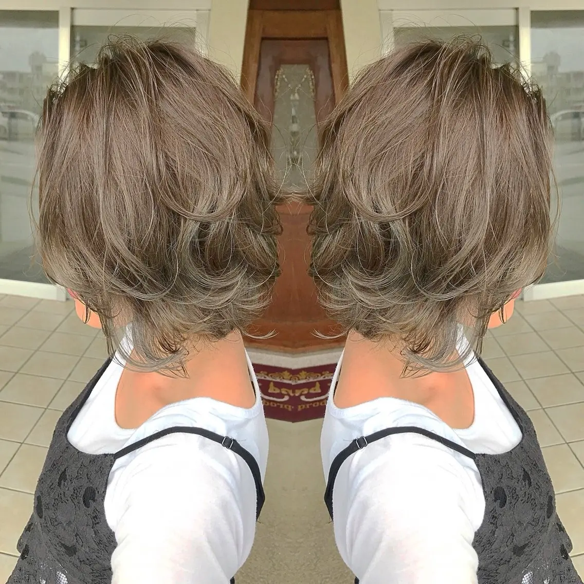 ミディアム カラー バレイヤージュ レイヤーカット カット ヘアカラー grand juteのヘアスタイル