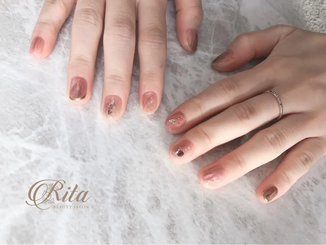 ネイル ピンク ピンクベージュ salon de fika【中崎町】のネイルデザイン