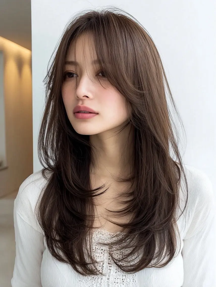 ロング 縮毛矯正 絶対綺麗な暖色カラー 🎯あります✨増渕✨のヘアスタイル