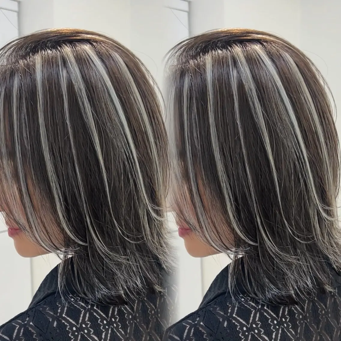 セミロング カラー ハイライトカラー ハイライト 表参道/ハイライト バレイヤージュのヘアスタイル