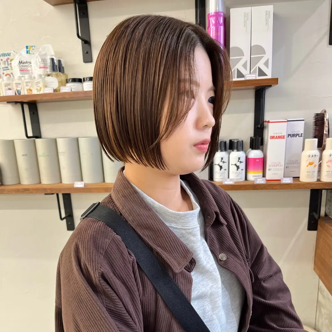 ショート カラー ブリーチ ブラウンカラー ブリーチなしカラー ボブ 髪質改善 カット ヘアカラー トリートメント 初めてのショート お任せください✂️のヘアスタイル